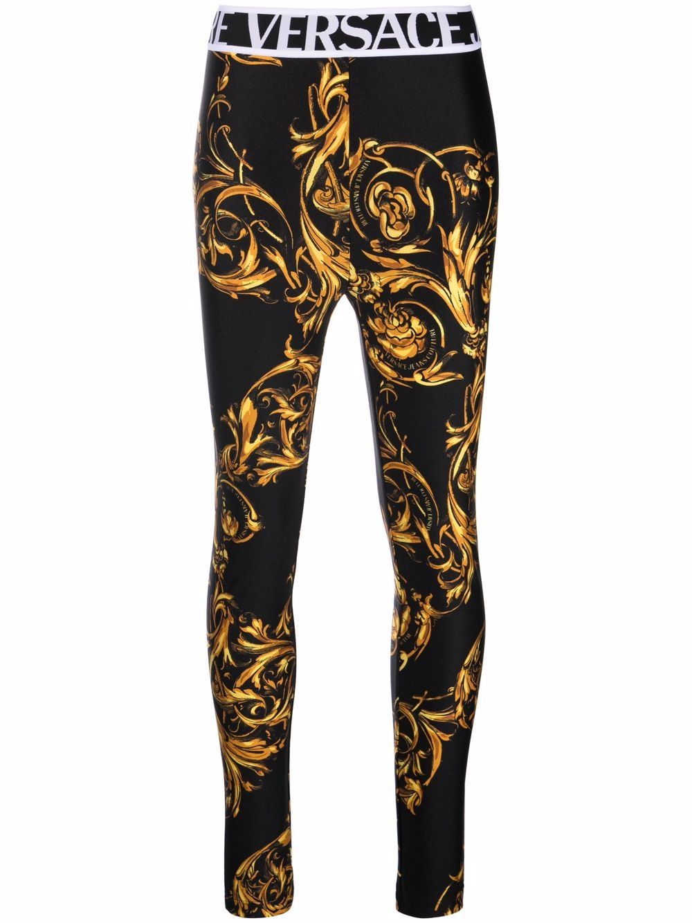 VERSACE WOMEN Baroque Print Logo Waistband Leggings Black