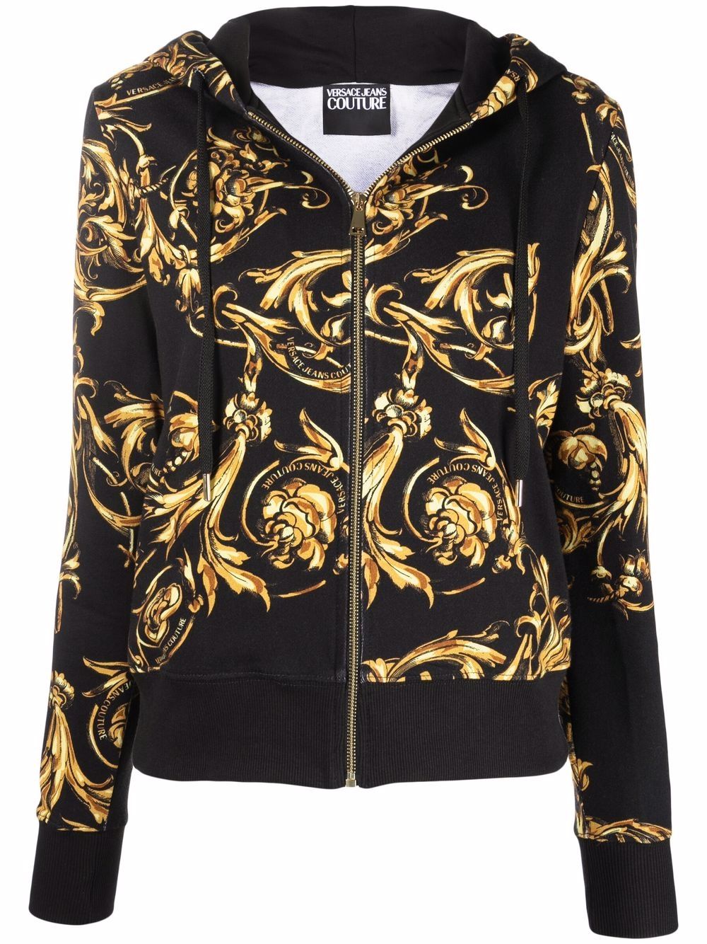 VERSACE WOMEN Baroque Print Zipped Hoodie Black –