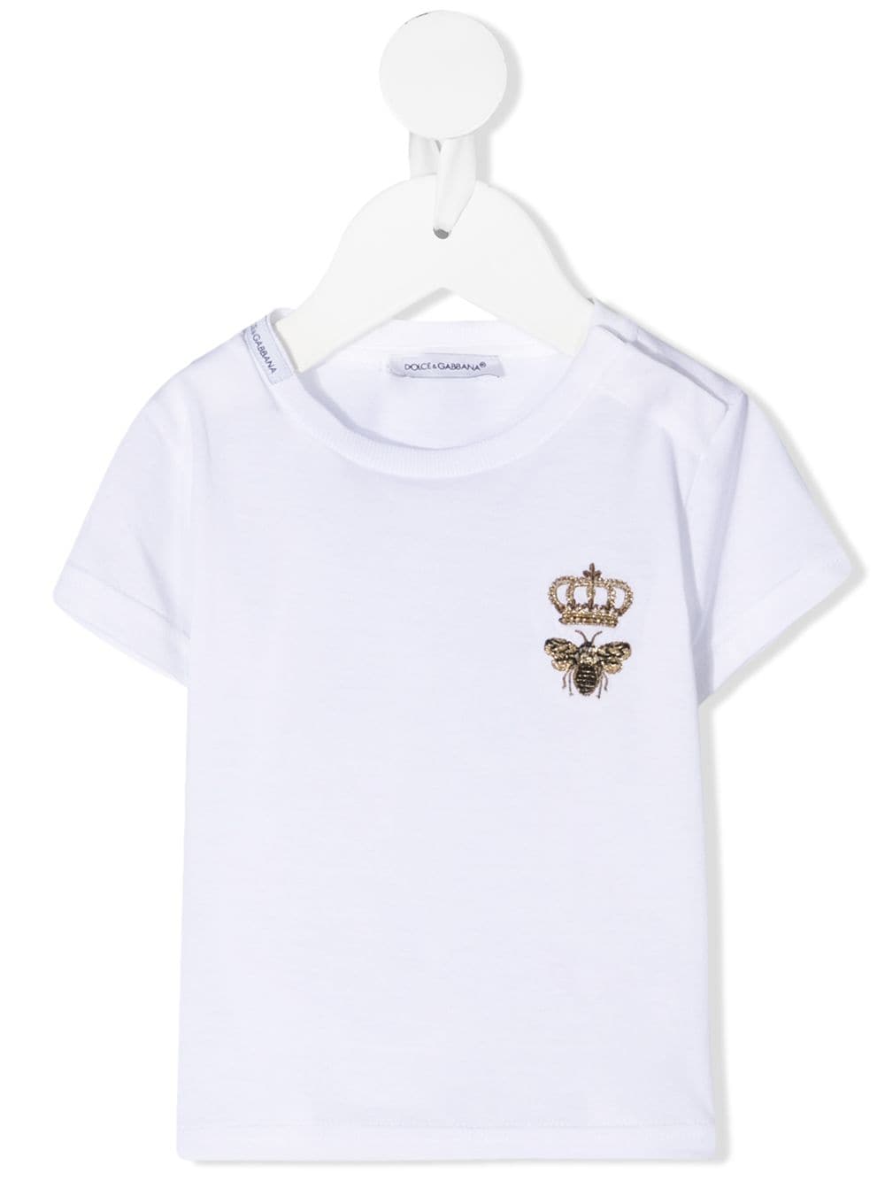 DOLCE & GABBANA BABY Bee Crown Embroidered T-Shirt White