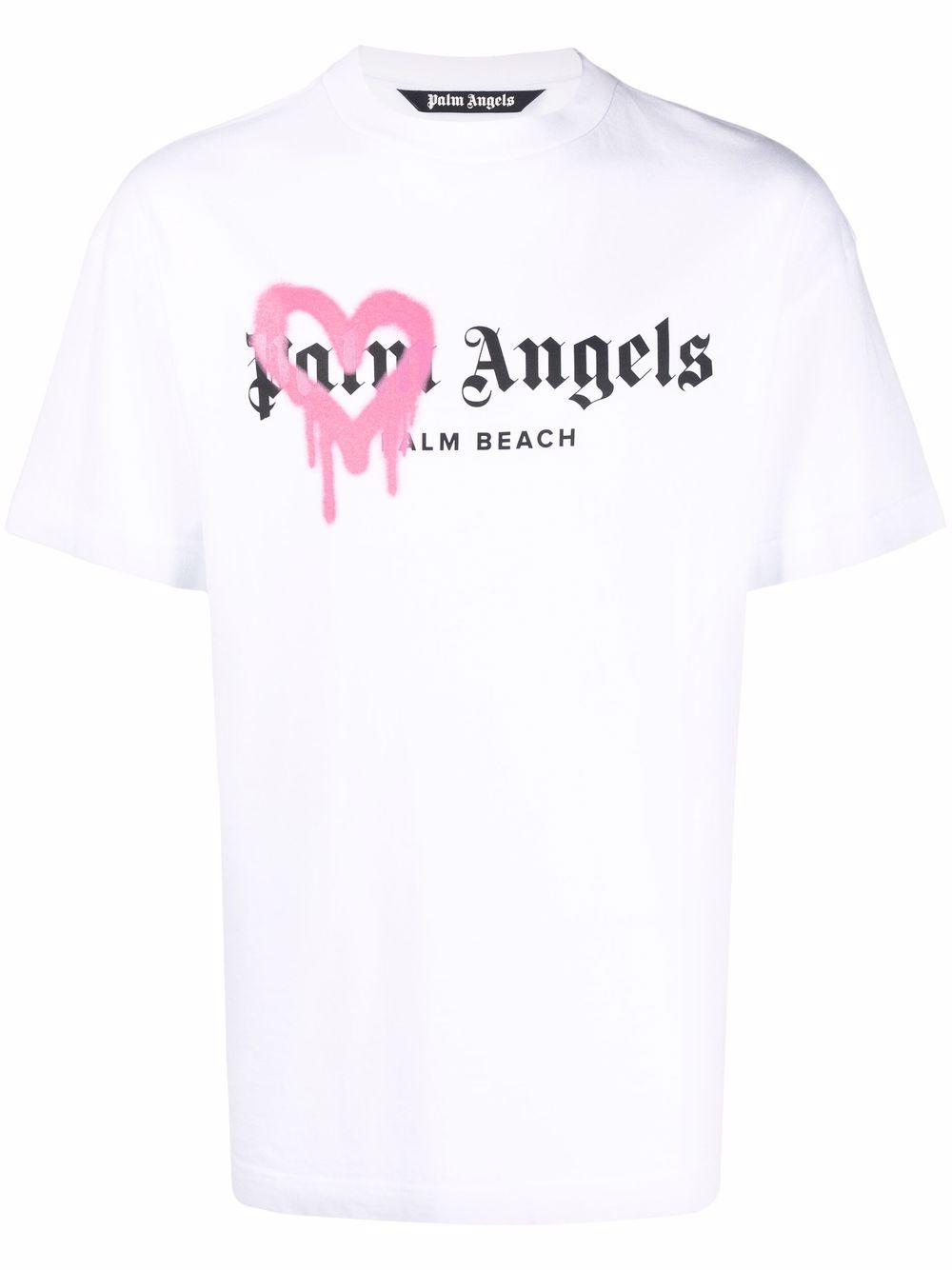 PALM ANGELS Palm Beach Heart Sprayed T-Shirt White - MAISONDEFASHION.COM
