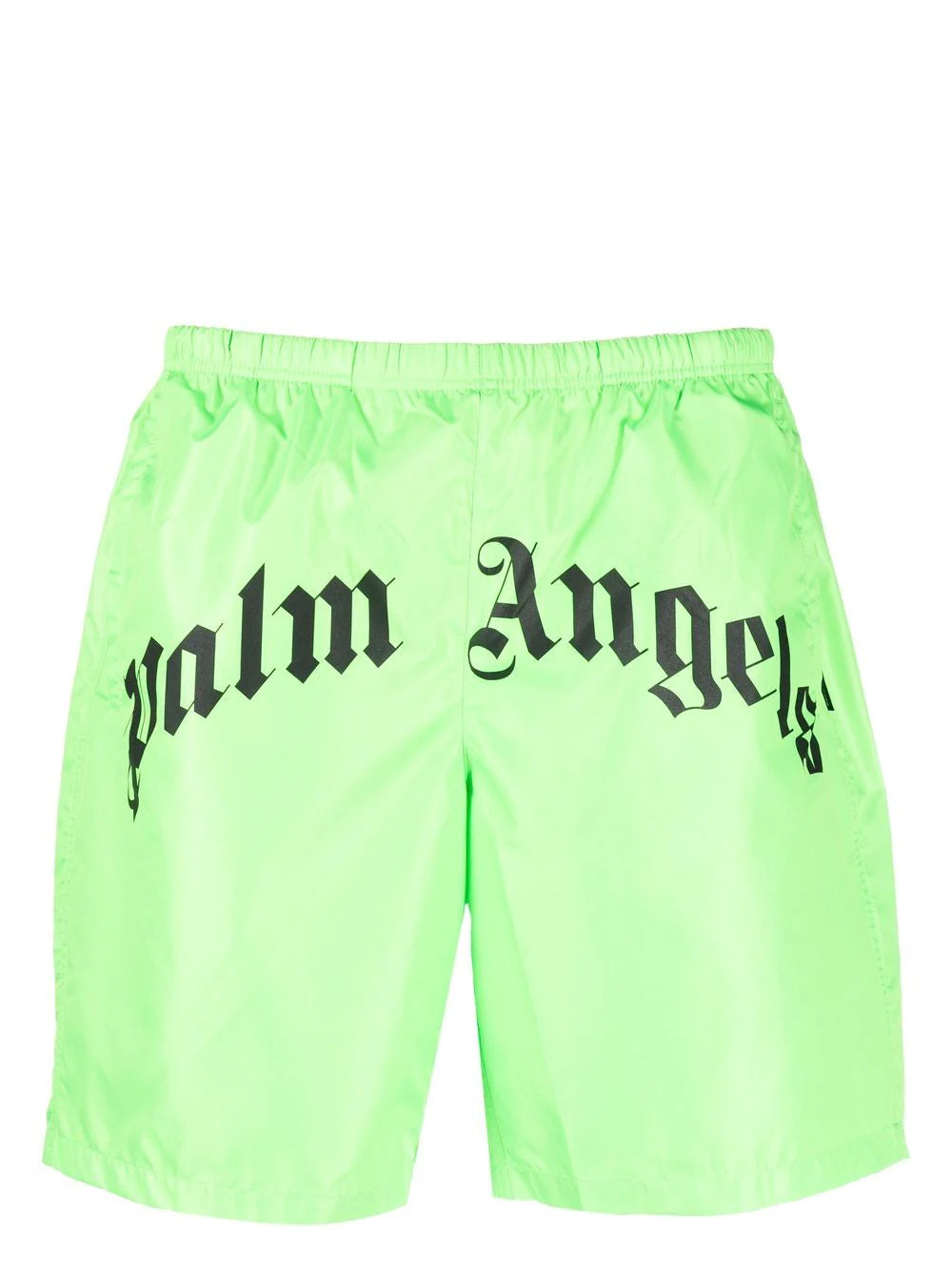 PALM ANGELS Curved Logo Bold Swim Short Green/Fluo - MAISONDEFASHION.COM