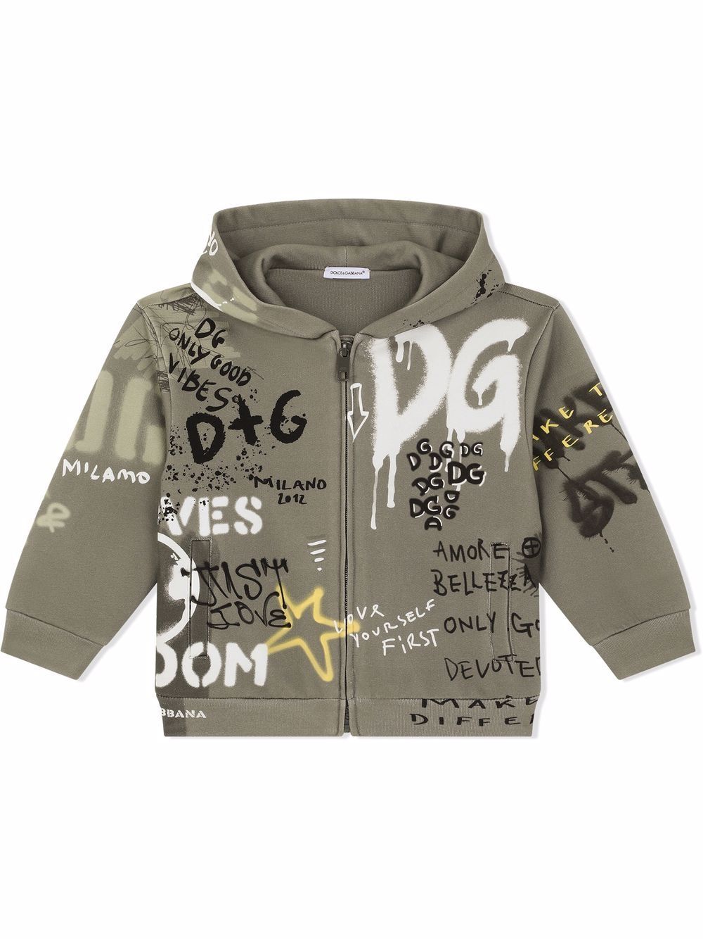 DOLCE & GABBANA KIDS Graffiti-print zip-front hoodie Green