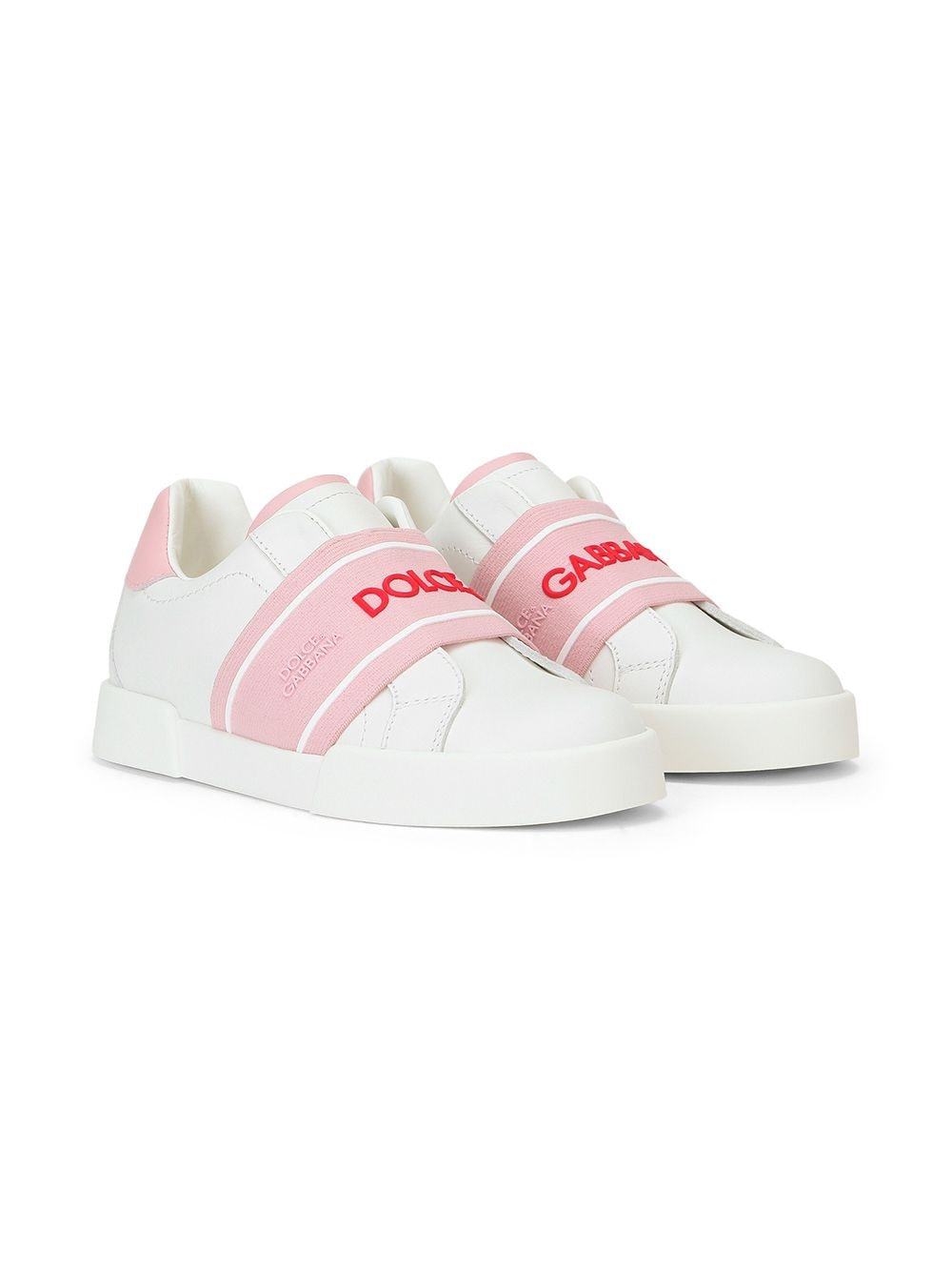 DOLCE GABBANA KIDS Touch strap sneakers White/Pink
