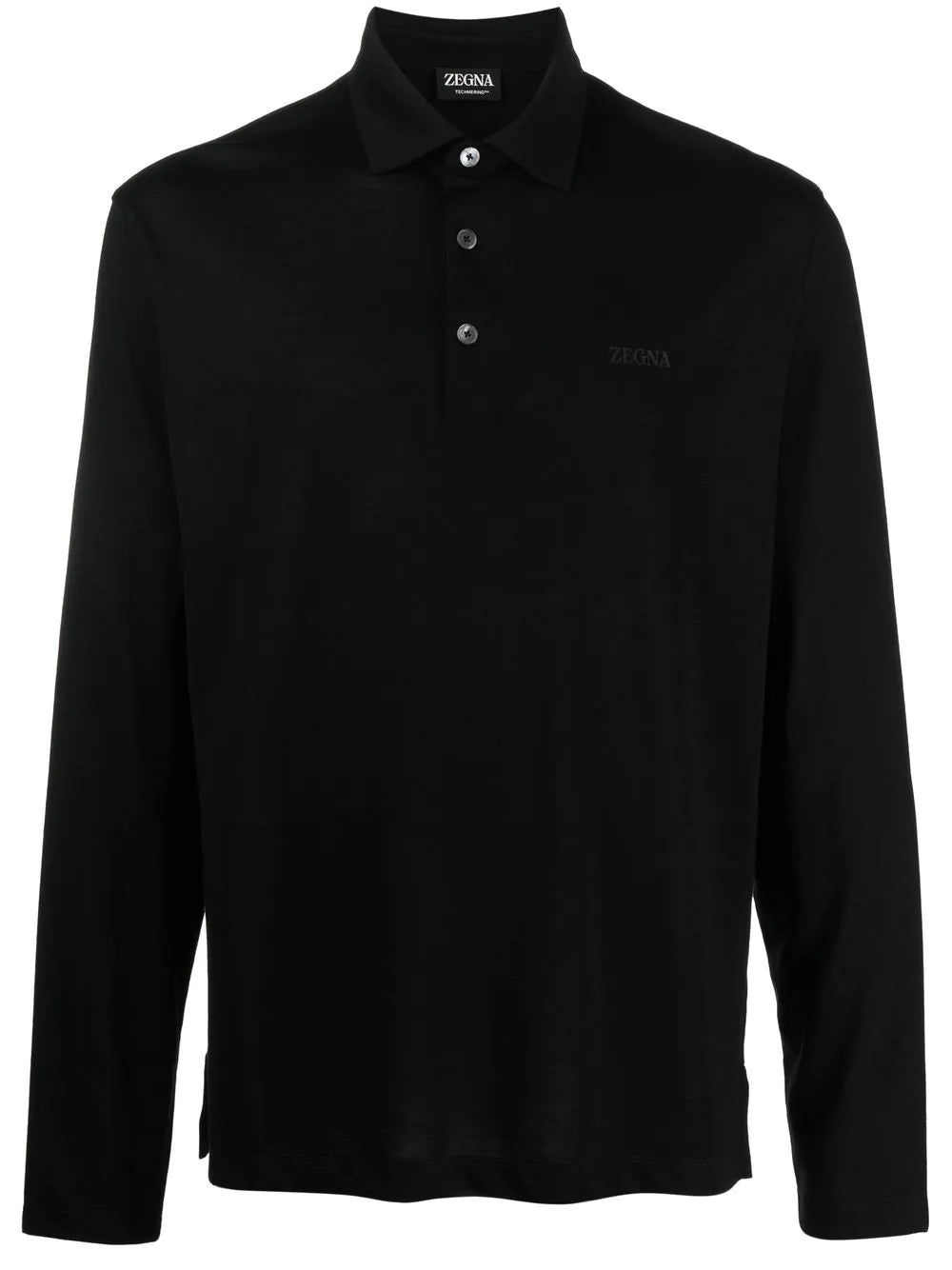 ZEGNA Logo Print Long Sleeve Polo Shirt Black