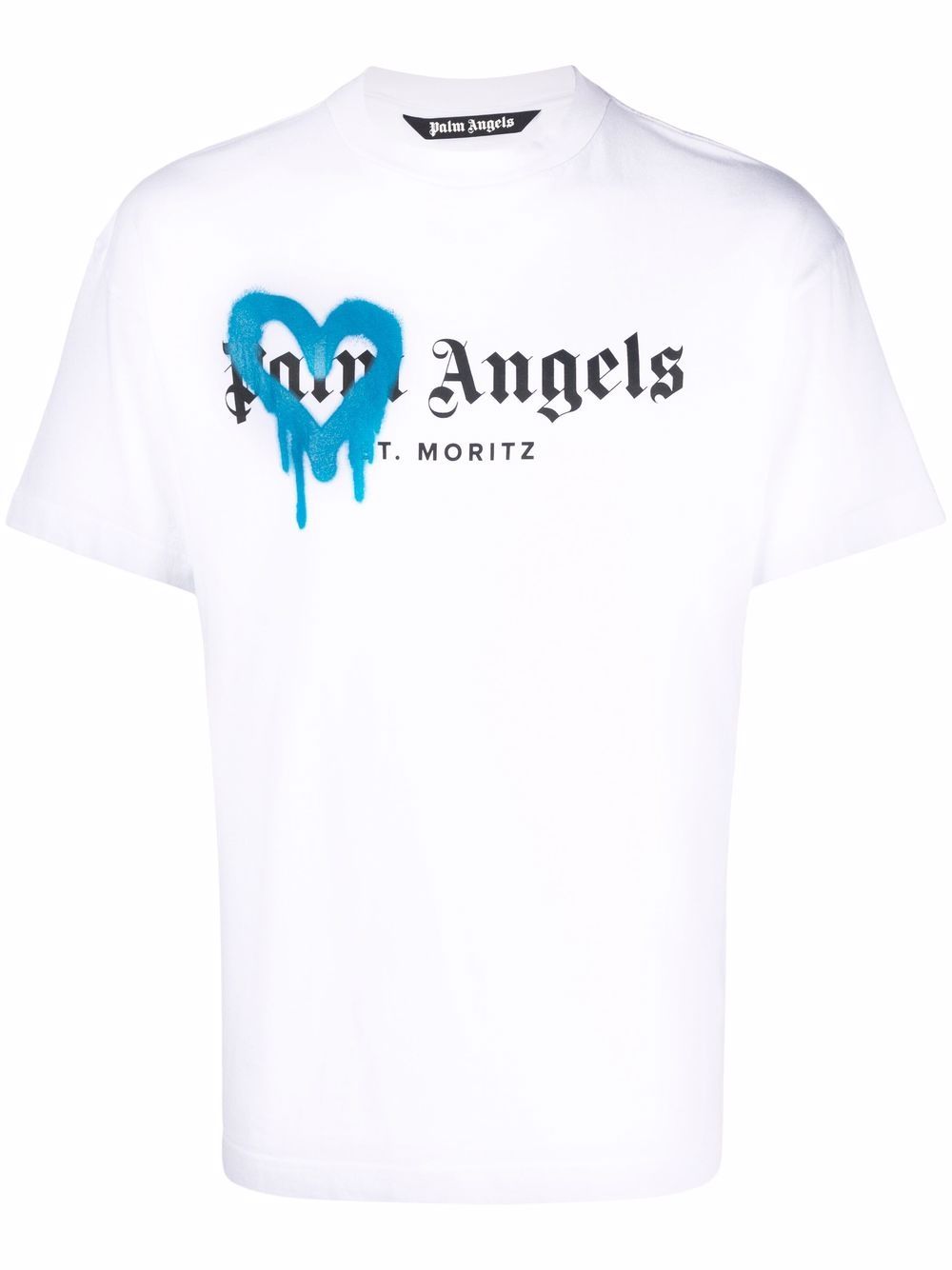 PALM ANGELS St Moritz Heart Sprayed T-Shirt White - MAISONDEFASHION.COM