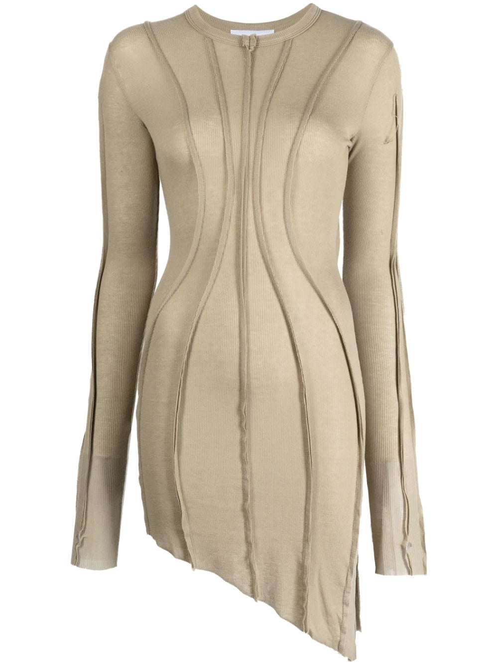 SAMI MIRO VINTAGE Asymmetric Long Sleeve Mini Dress Taupe MAISONDEFASHION.COM SAMI MIRO VINTAGE Asymmetric Long Sleeve Mini Dress Taupe MAISONDEFASHION.COM