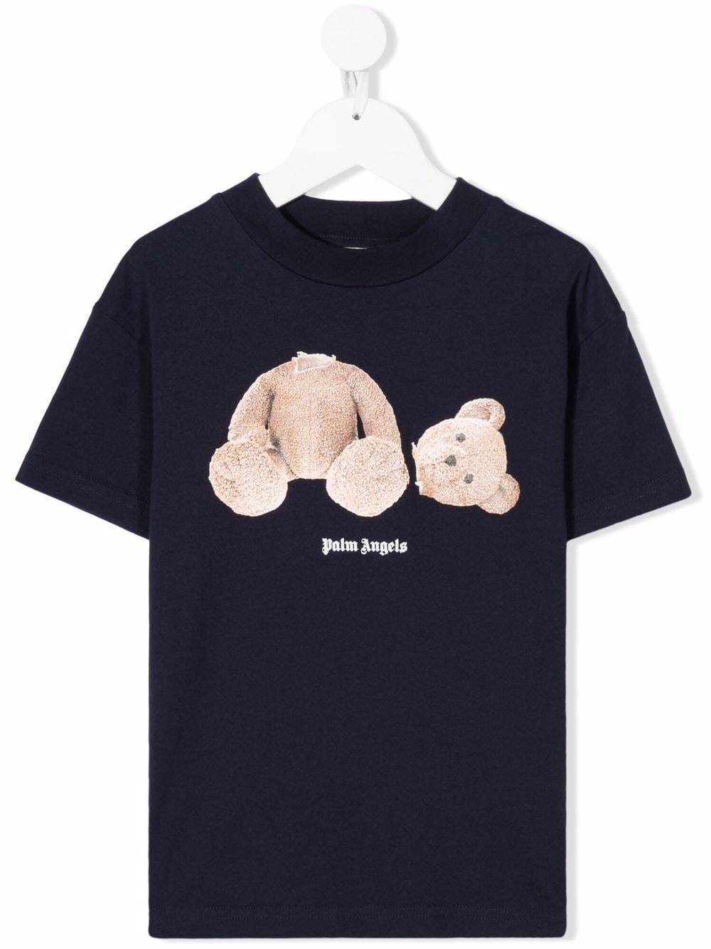 PALM ANGELS KIDS Teddy bear-print cotton T-shirt Navy