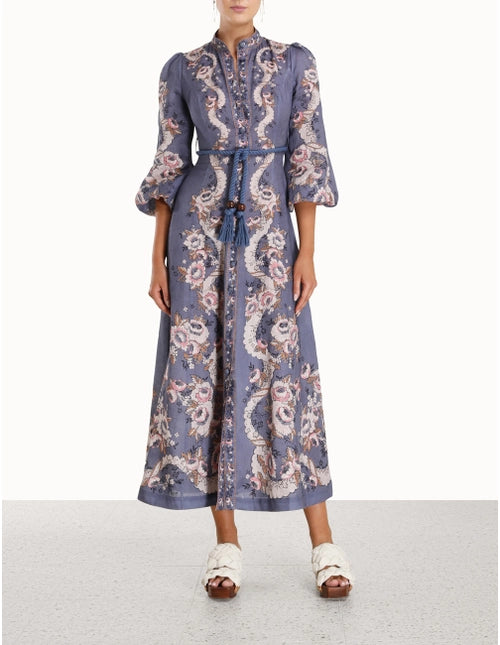 ZIMMERMANN WOMEN Vitali Long Billow Dress Blue Rose ZIMMERMANN WOMEN Vitali Long Billow Dress Blue Rose