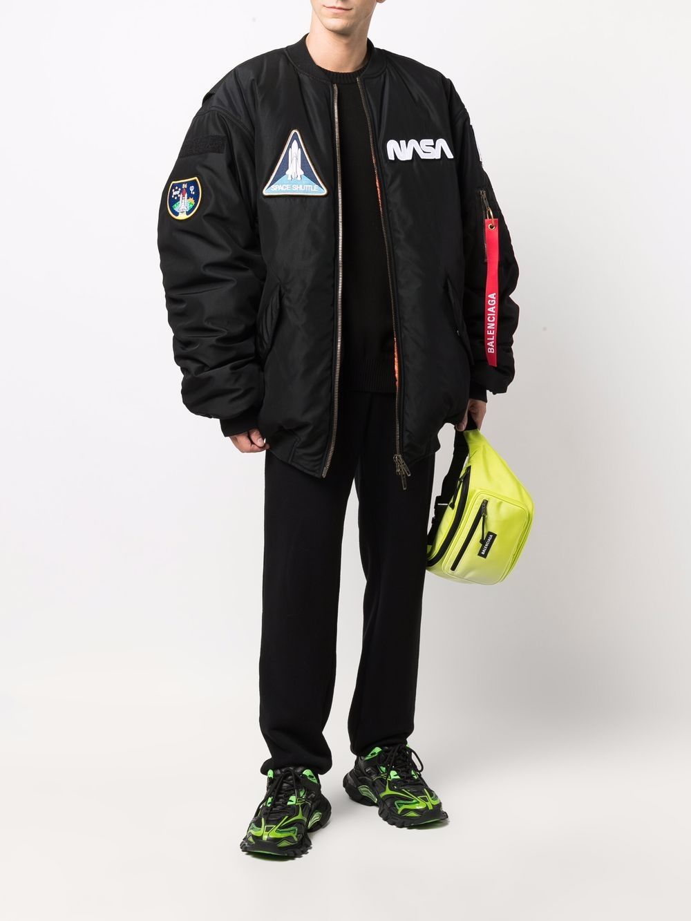 BALENCIAGA NASA Multi Patch Bomber Jacket Black