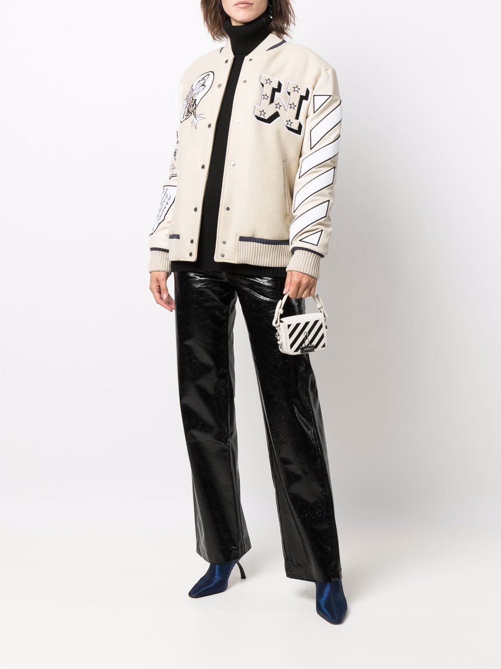 OFF-WHITE WOMEN Heavy Patch Varsity Jacket Beige –