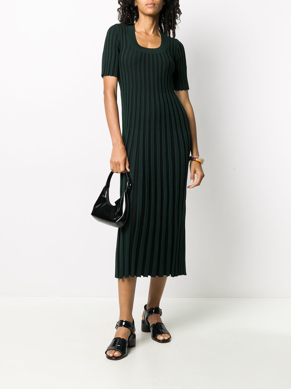 KENZO WOMEN Pleated Ribbed Dress Dark Green KENZO WOMEN Pleated Ribbed Dress Dark Green