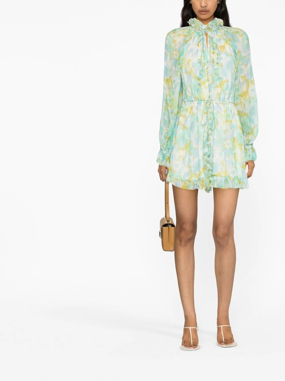ZIMMERMANN WOMEN Aqua Ikat Floral Print Dress Blue/Green MAISONDEFASHION.COM ZIMMERMANN WOMEN Aqua Ikat Floral Print Dress Blue/Green MAISONDEFASHION.COM