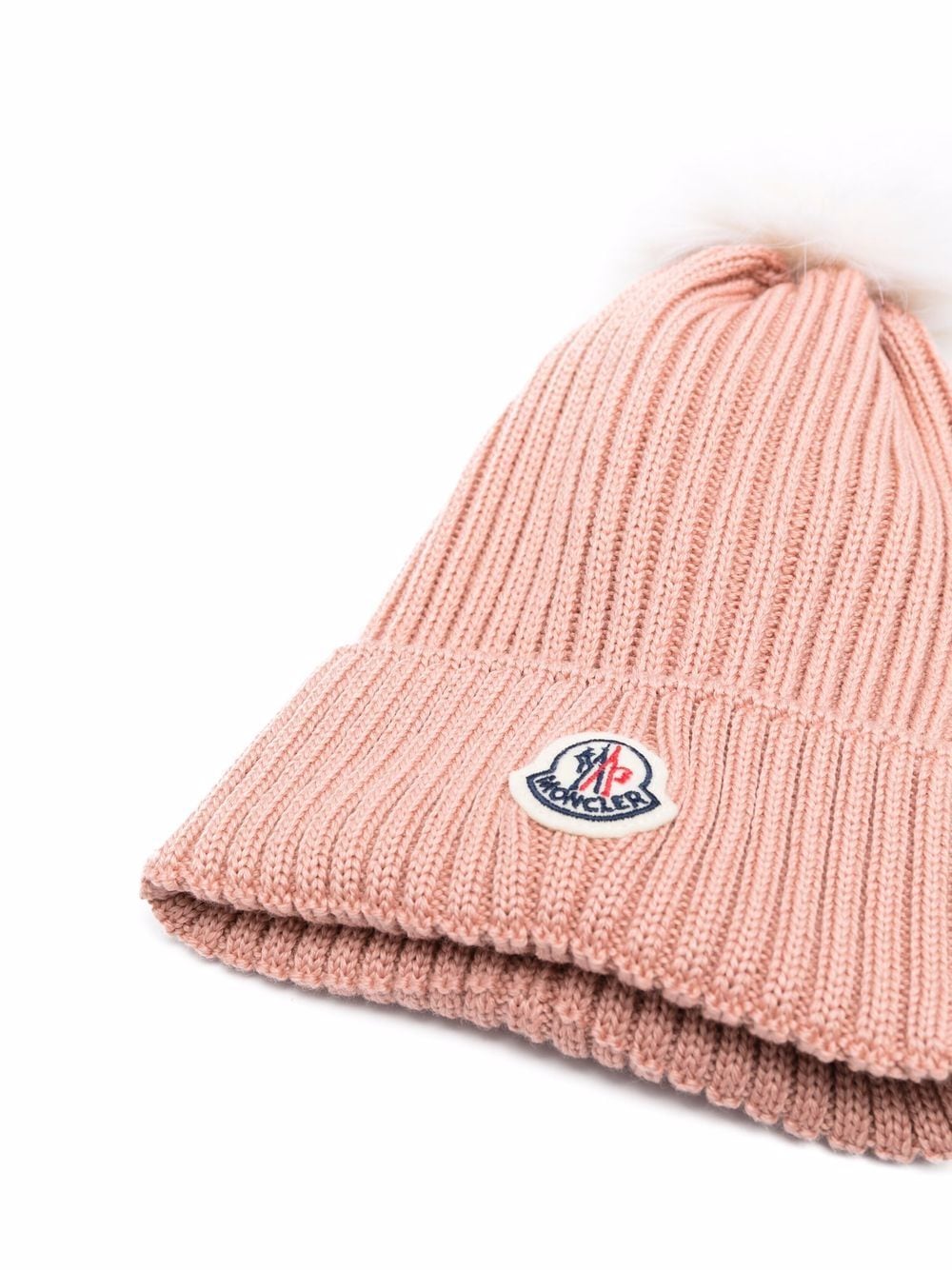 MONCLER KIDS Pom-pom wool rib-knit beanie Pink –