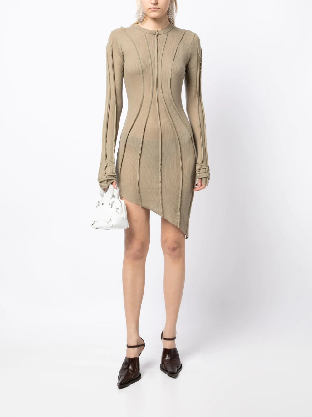 SAMI MIRO VINTAGE Asymmetric Long Sleeve Mini Dress Taupe –  MAISONDEFASHION.COM
