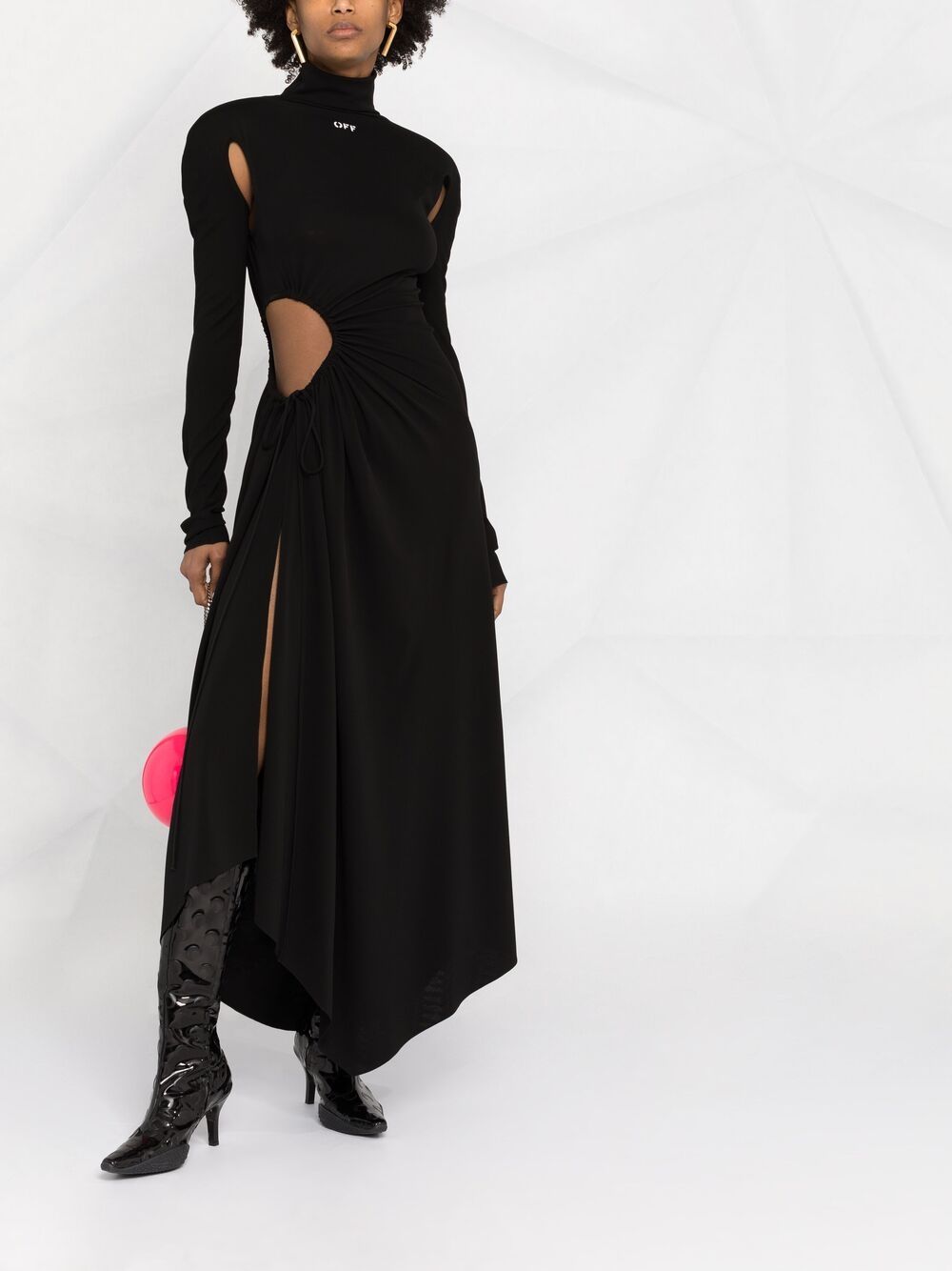 OFF-WHITE WOMEN Cut-out plissé panel long dress Black –