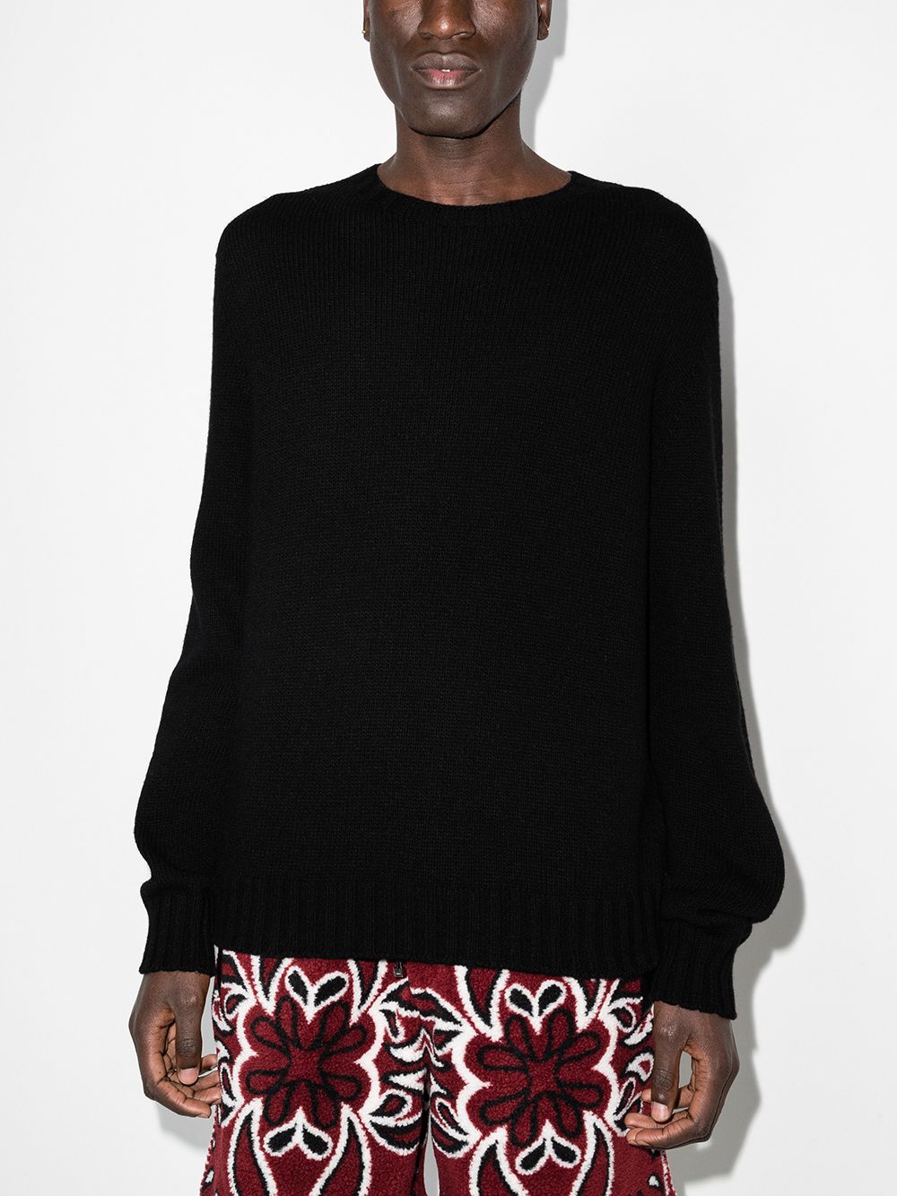PALM ANGELS Curved Logo Knit Sweatshirt Black - MAISONDEFASHION.COM
