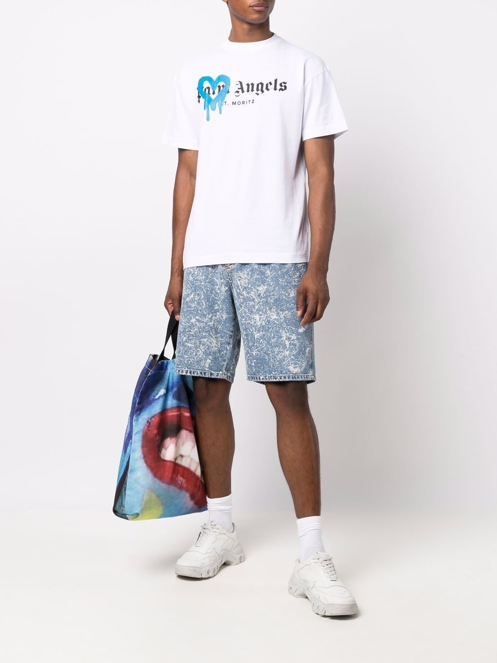 PALM ANGELS St Moritz Heart Sprayed T-Shirt White - MAISONDEFASHION.COM