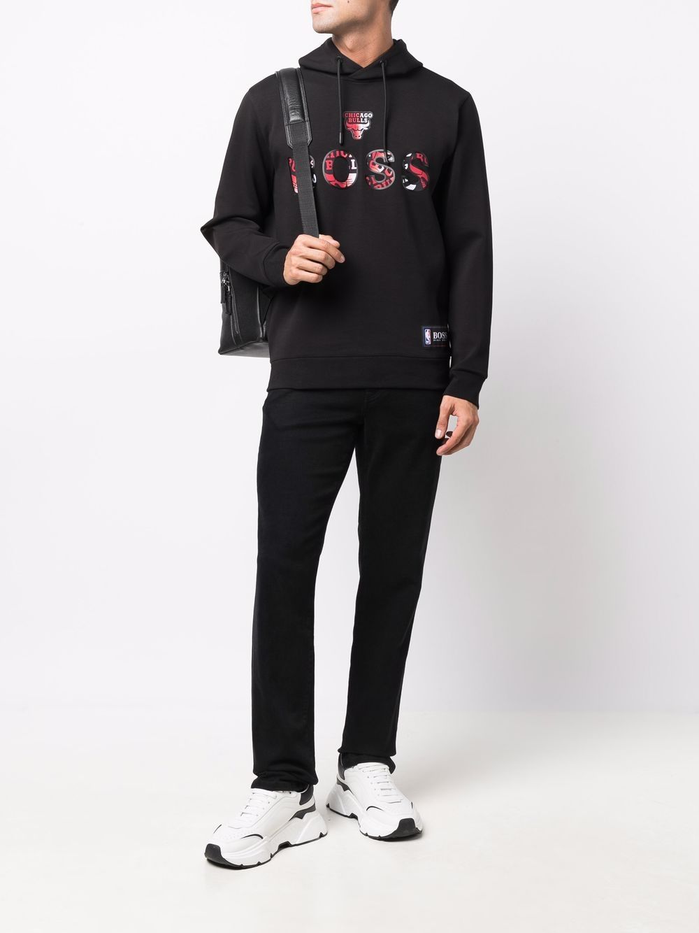 BOSS X NBA Chicago Bulls Logo Hoodie Black - MAISONDEFASHION.COM