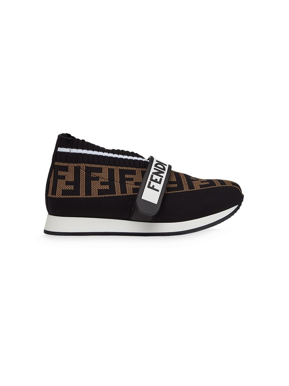 FENDI KIDS Monogram Strap Trainers Black –