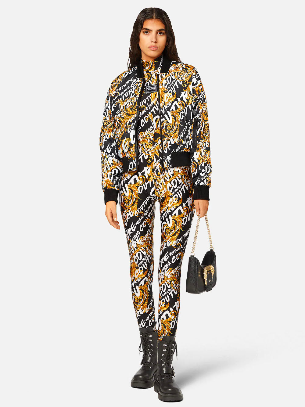 VERSACE WOMEN Baroque Print All Over Logo Jumpsuit Black