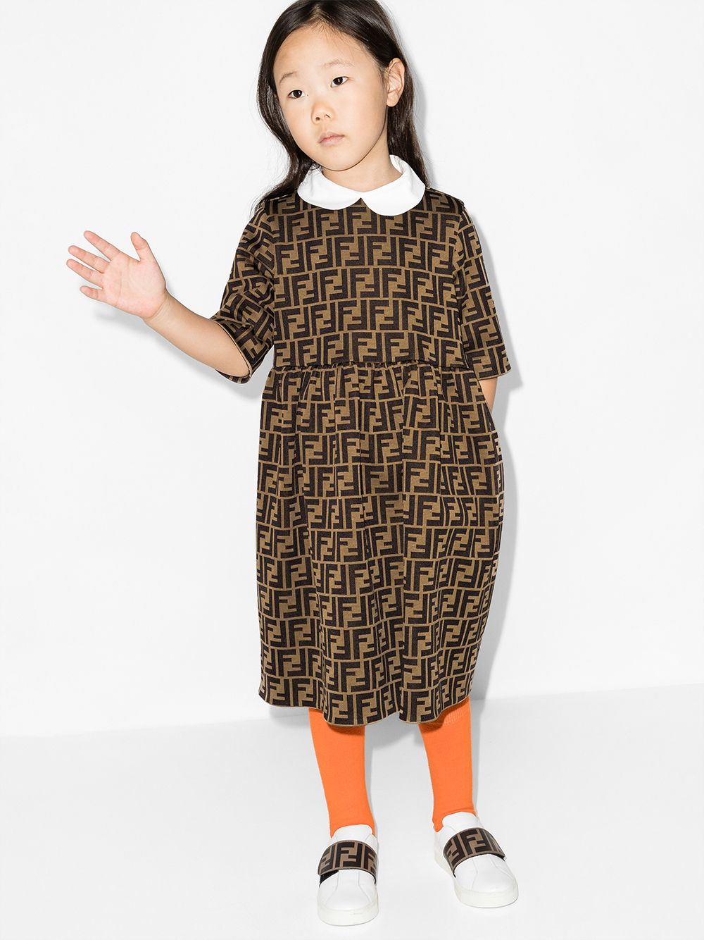 FENDI KIDS FF Flared Dress Brown – MAISONDEFASHION.COM