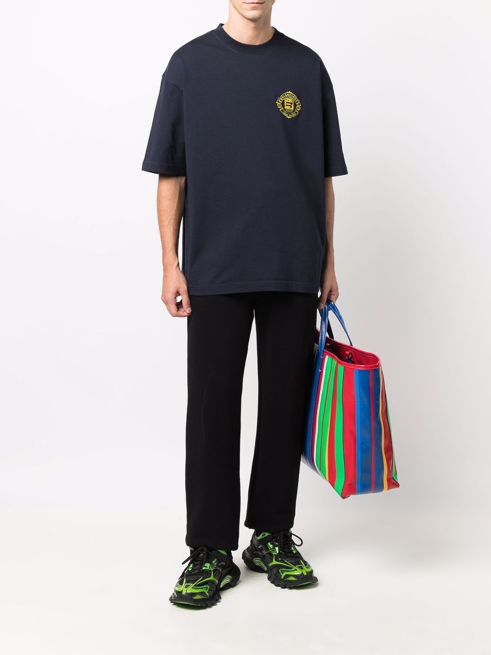 BALENCIAGA UNISEX Quest Logo Embroidered T-Shirt Navy
