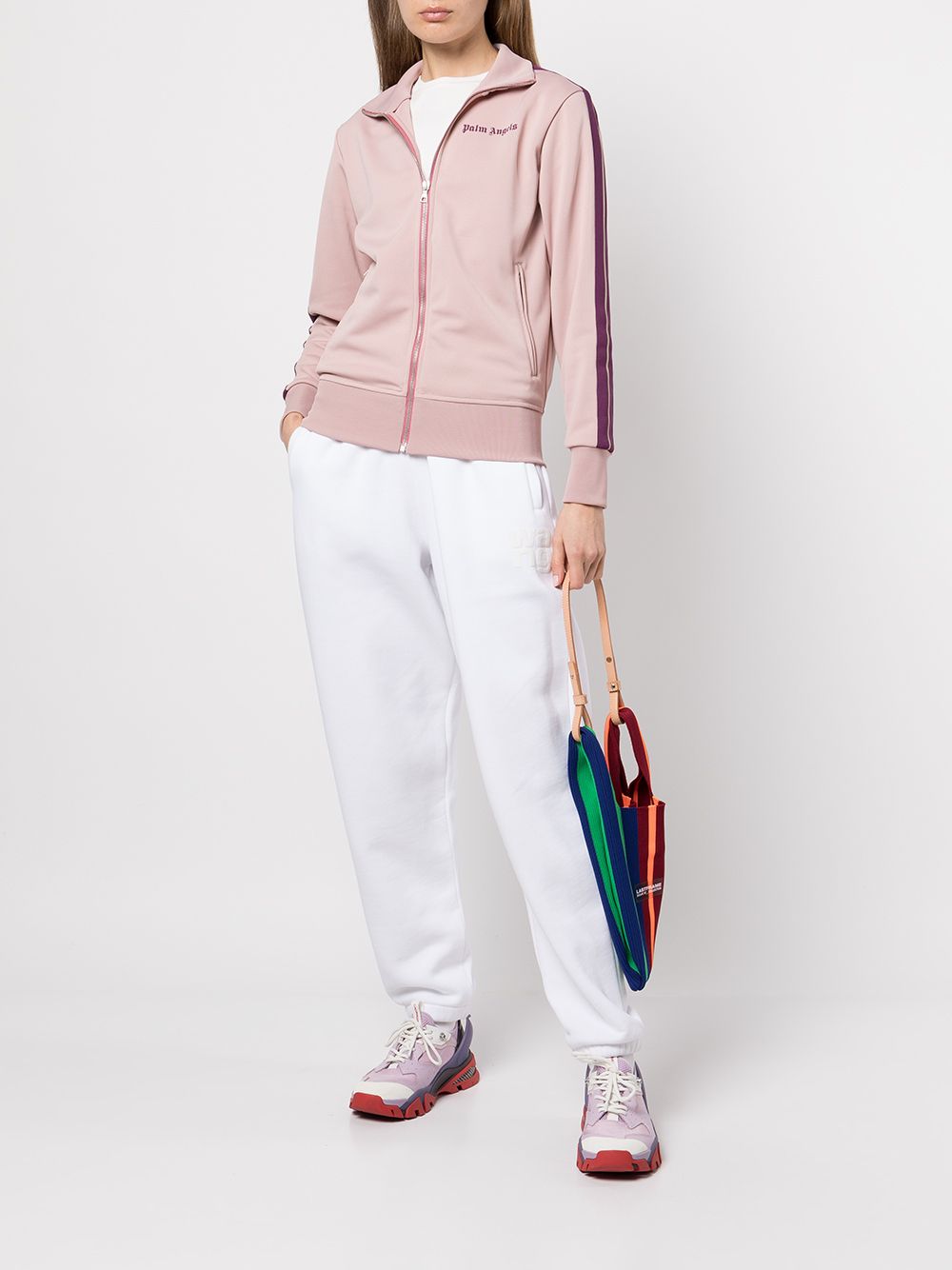 PALM ANGELS WOMEN Side-stripe logo-print track jacket Mauve