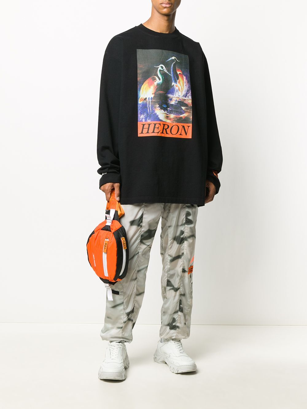 HERON PRESTON Graphic Print Long Sleeve T-shirt Black Maison De