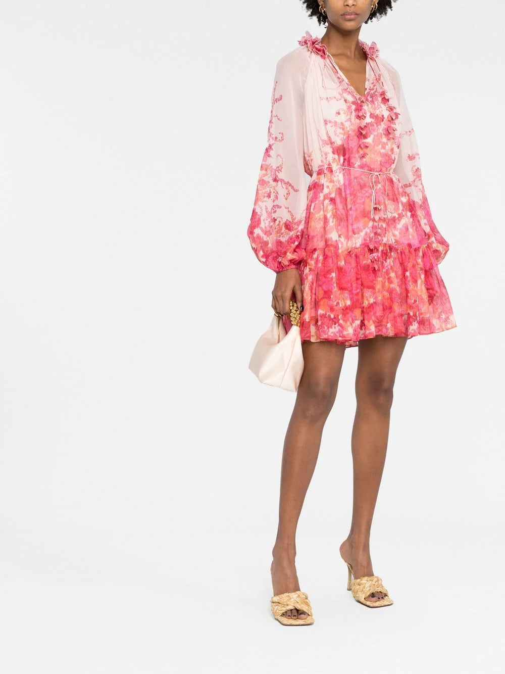 zimmermann lantern mini dress WOMEN High Tide Pink – and a flounce hem Color:Midnight Pine ORGANIC COTTON Women's Long Sleeve Dress