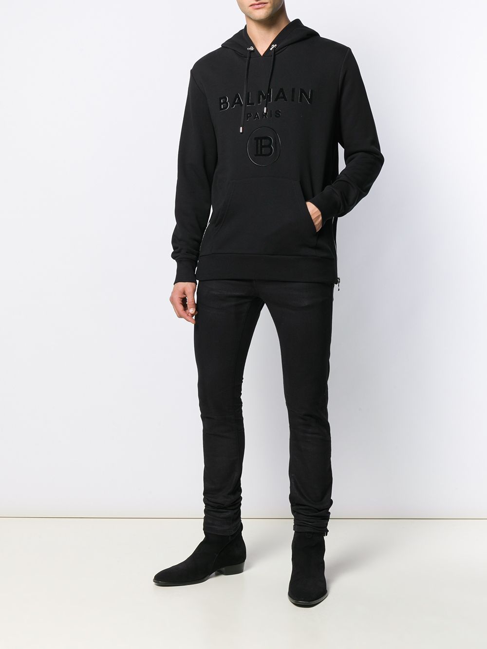 【関税込み】balmain Velvet logo hoodie Balmain Velvet Logo Hoodie - Black - Men | EH1JT047BC86EAP