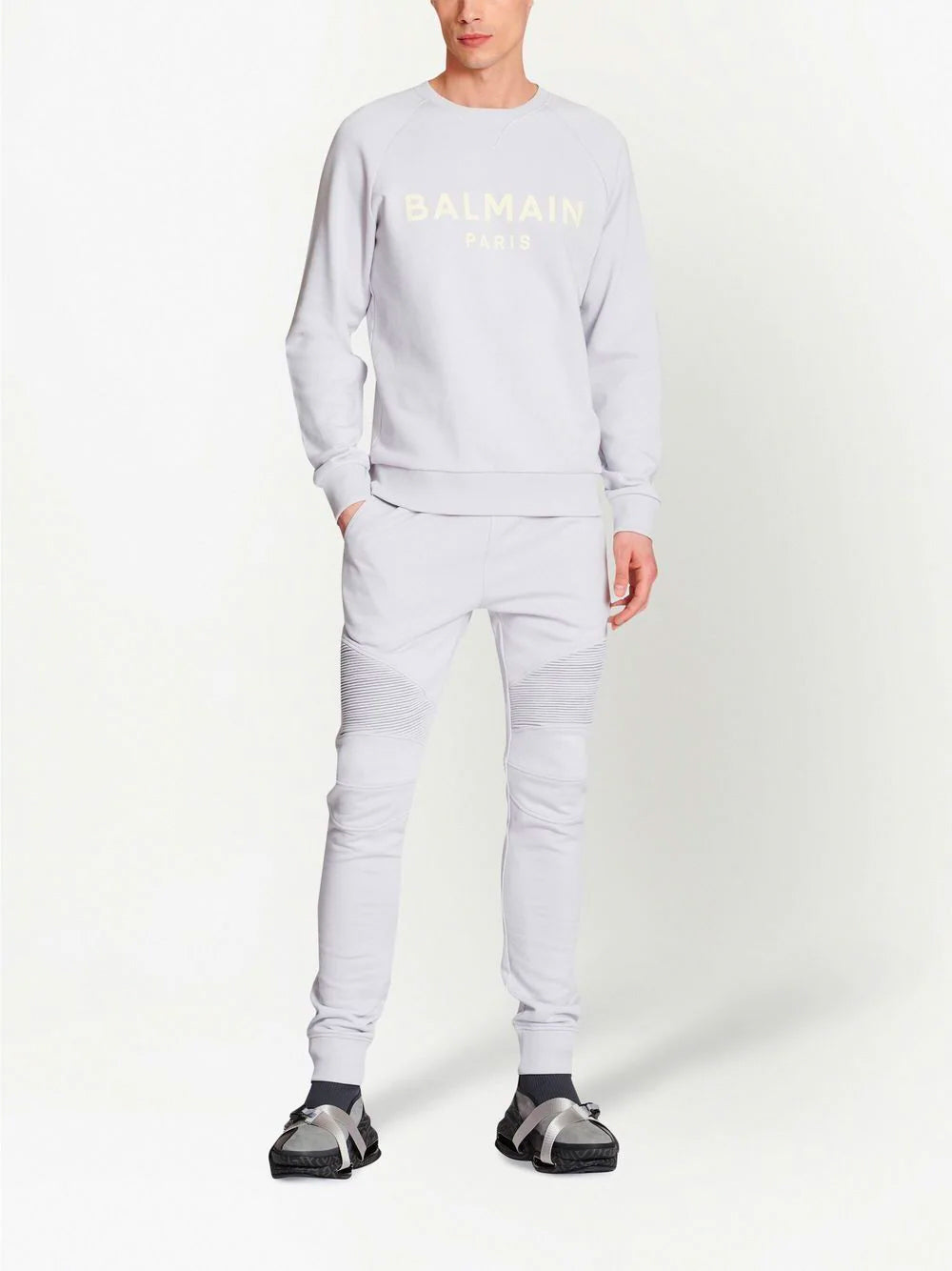 BALMAIN Logo Print Sweatshirt Light Blue/Pale Yellow
