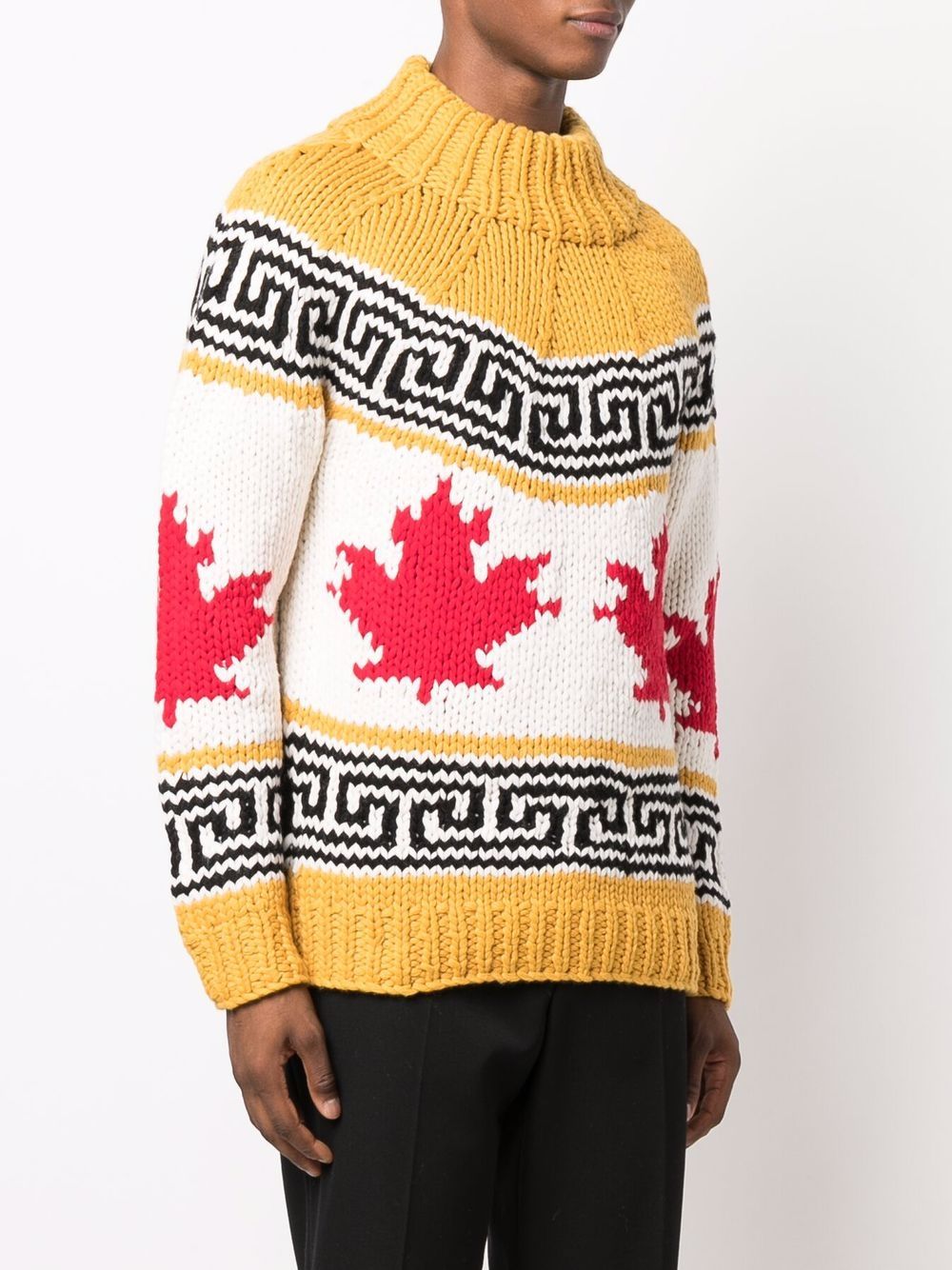 DSQUARED2 カナダメープルリーフセーター L DSQUARED2 Maple Leaf Knit Sweater Yellow/Black – MAISONDEFASHION.COM