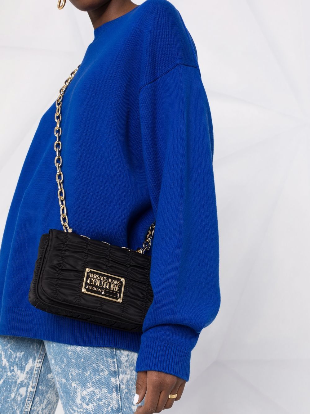 VERSACE JEANS COUTURE WOMEN Logo Plaque Pleated Bag Black