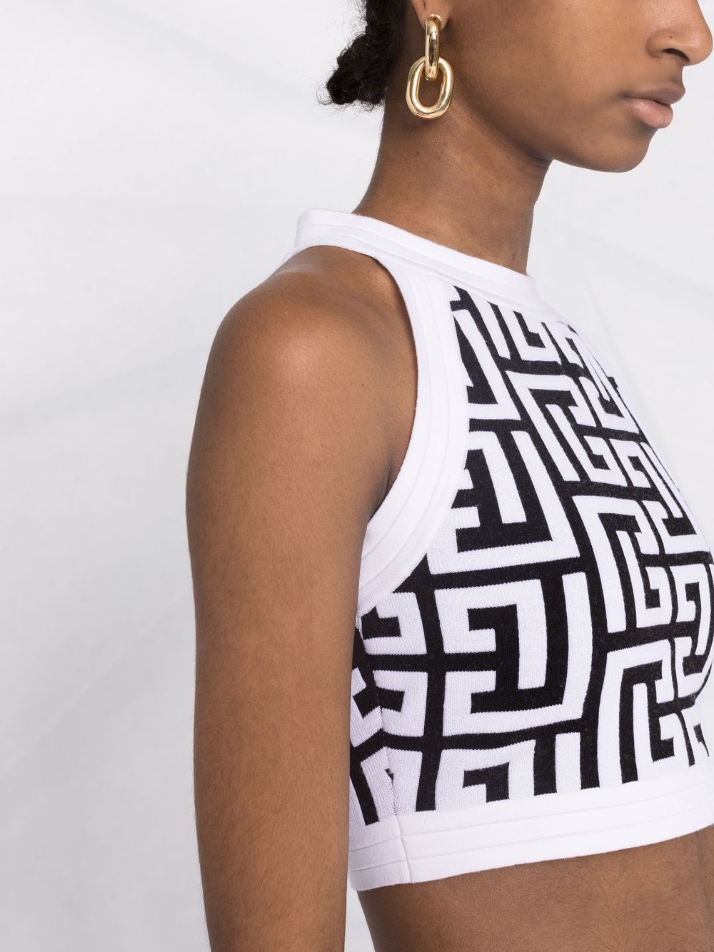 BALMAIN WOMEN Sleeveless Maxi Monogram Cropped Knit Top