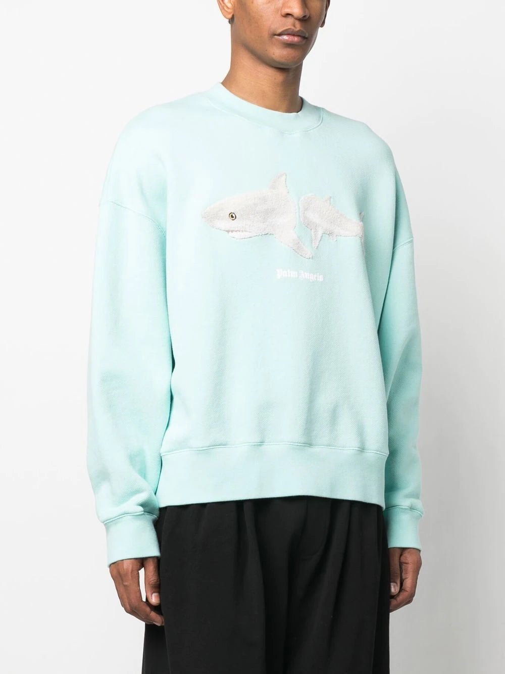 PALM ANGELS White Shark Classic Sweatshirt Light Blue/White