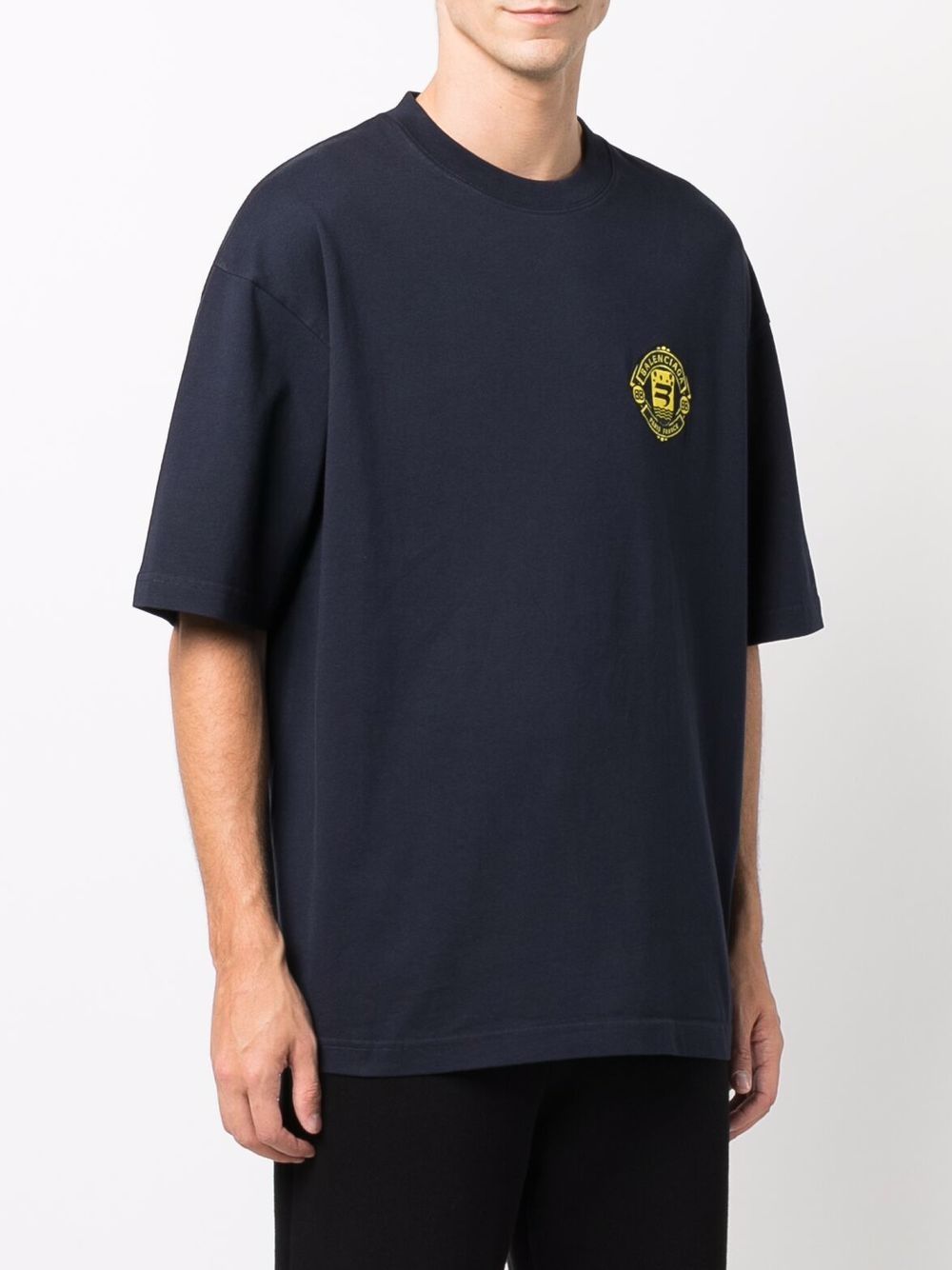 トップス BALENCIAGA / 21aw QUEST LARGE FIT SHIRT BALENCIAGA UNISEX Quest Logo Embroidered T-Shirt Navy