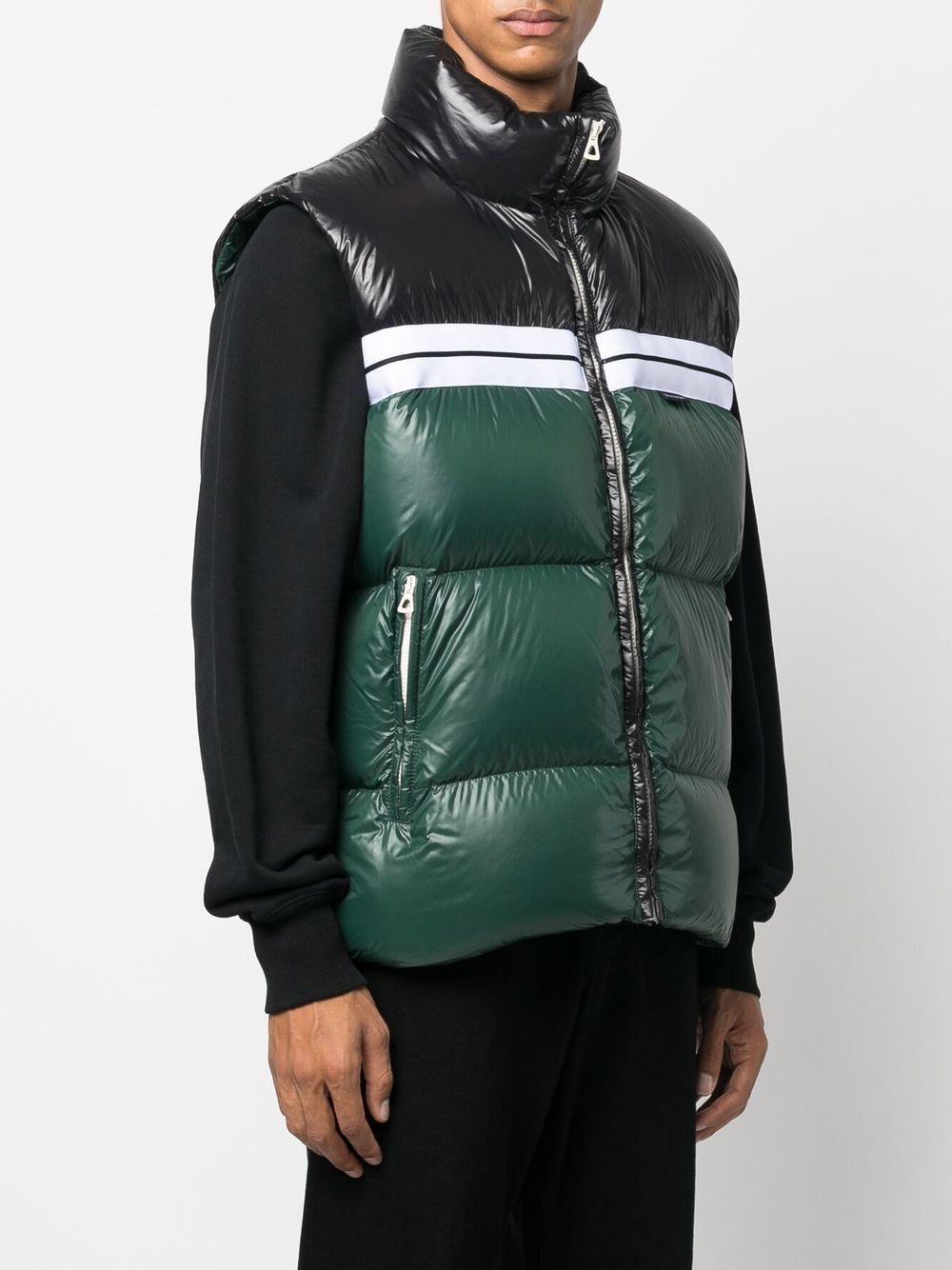PALM ANGELS Classic Track Puffed Vest Green Black - MAISONDEFASHION.COM