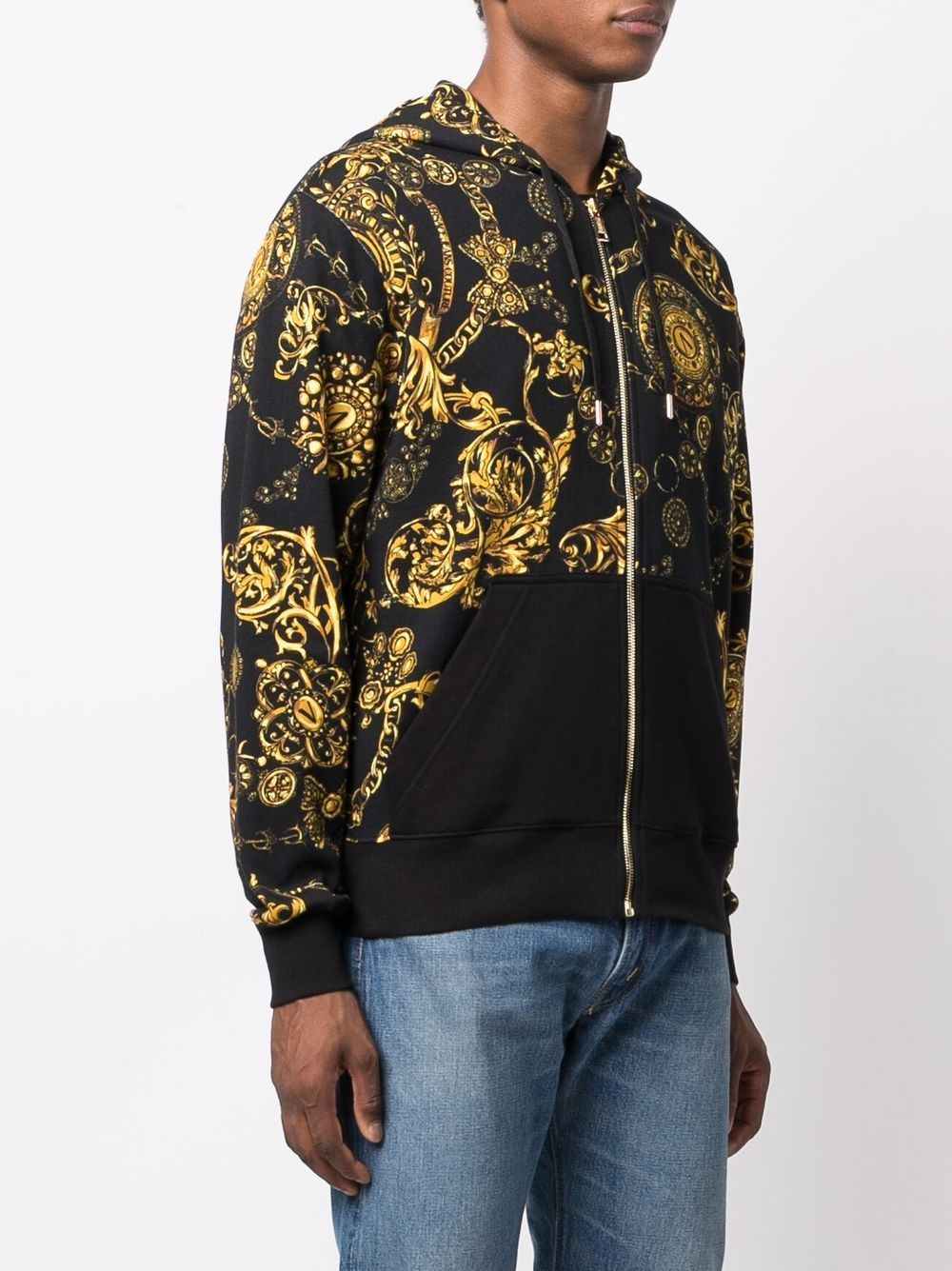 VERSACE Gold Baroque Print Zipped Hoodie Black – MAISONDEFASHION.COM