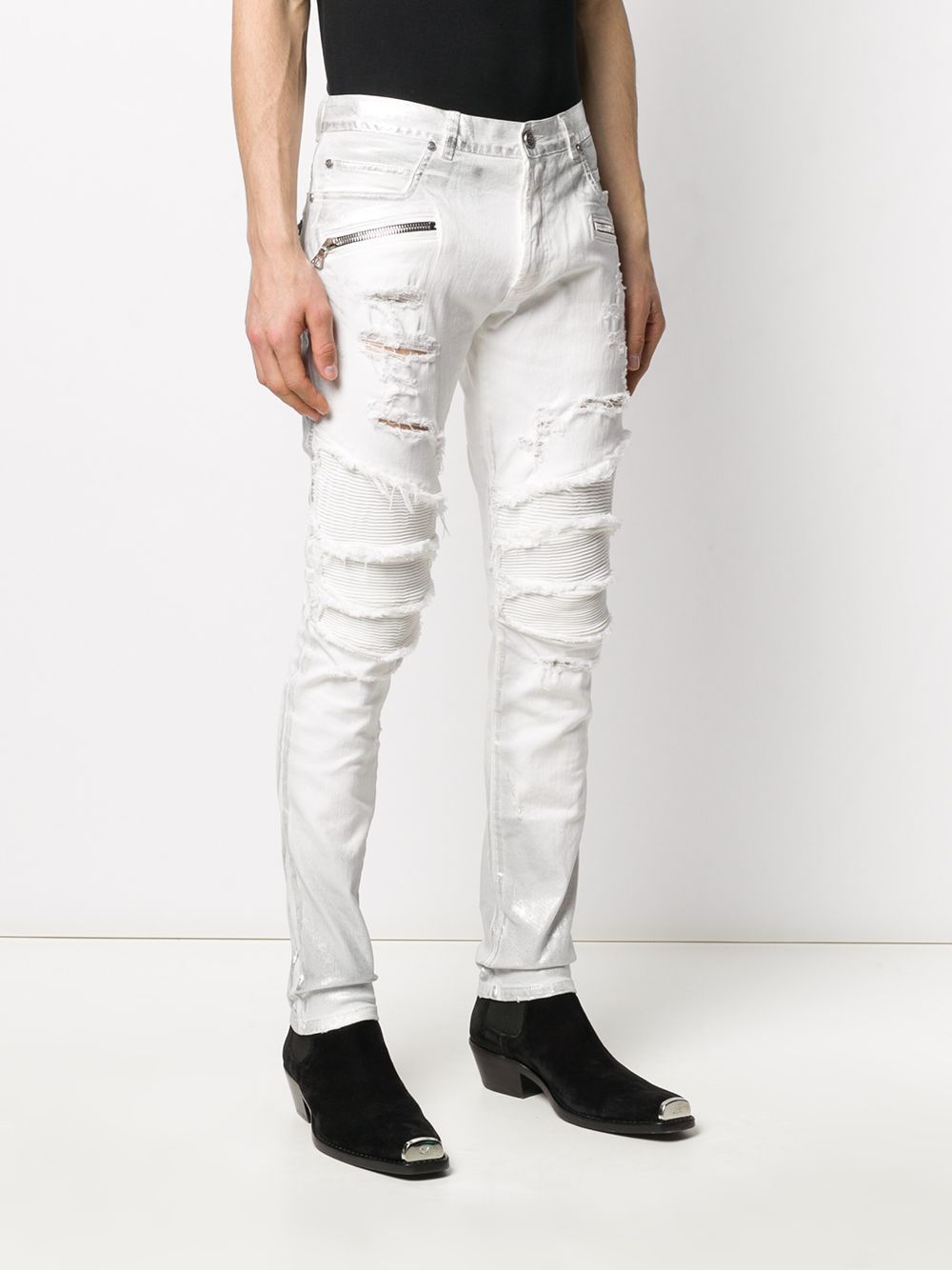 BALMAIN ripped skinny biker jeans white Maison De Fashion