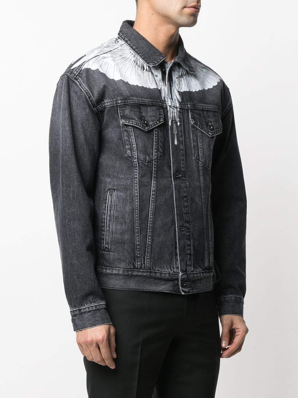 MARCELO BURLON White Wings Print Denim Jacket Black