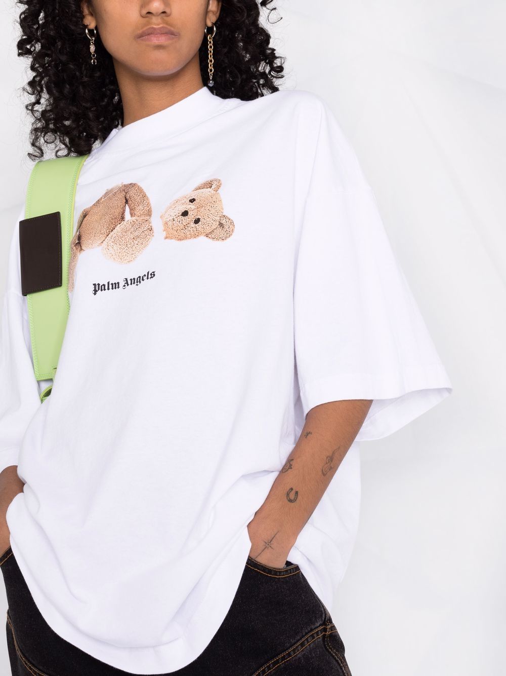 PALM ANGELS WOMEN Logo-print short-sleeve T-shirt White - MAISONDEFASHION.COM