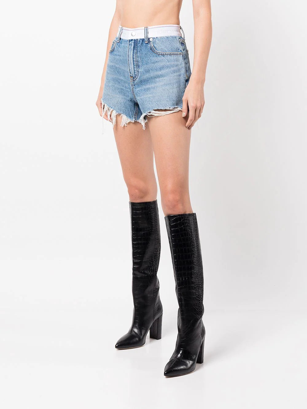 ALEXANDER WANG WOMEN Logo High Rise Bite Shorts Blue