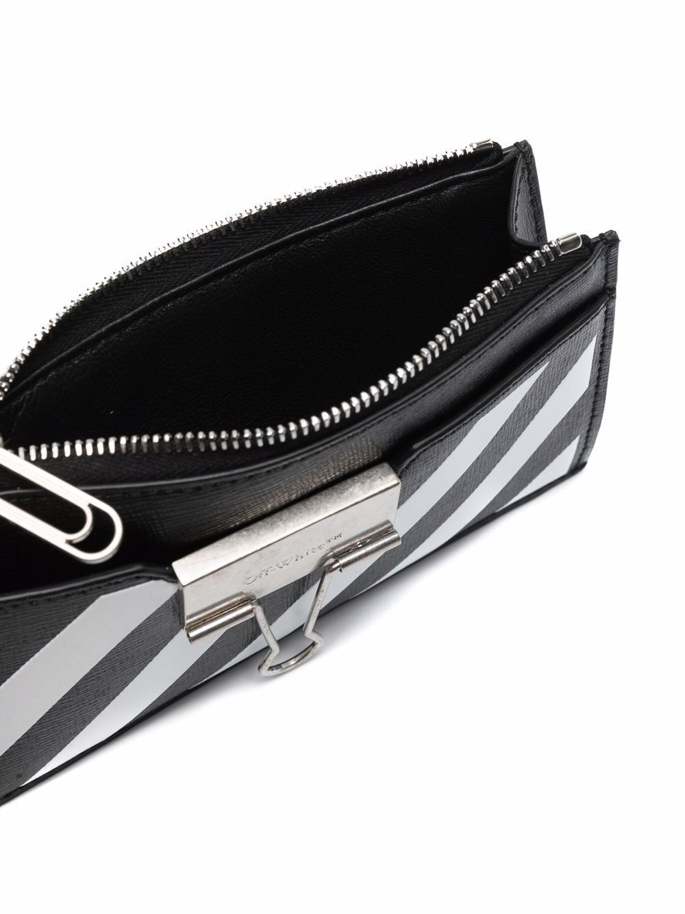 OFF-WHITE WOMEN Diagonal-stripe binder-clip cardholder black/White