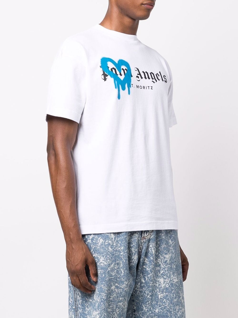 PALM ANGELS St Moritz Heart Sprayed T-Shirt White - MAISONDEFASHION.COM