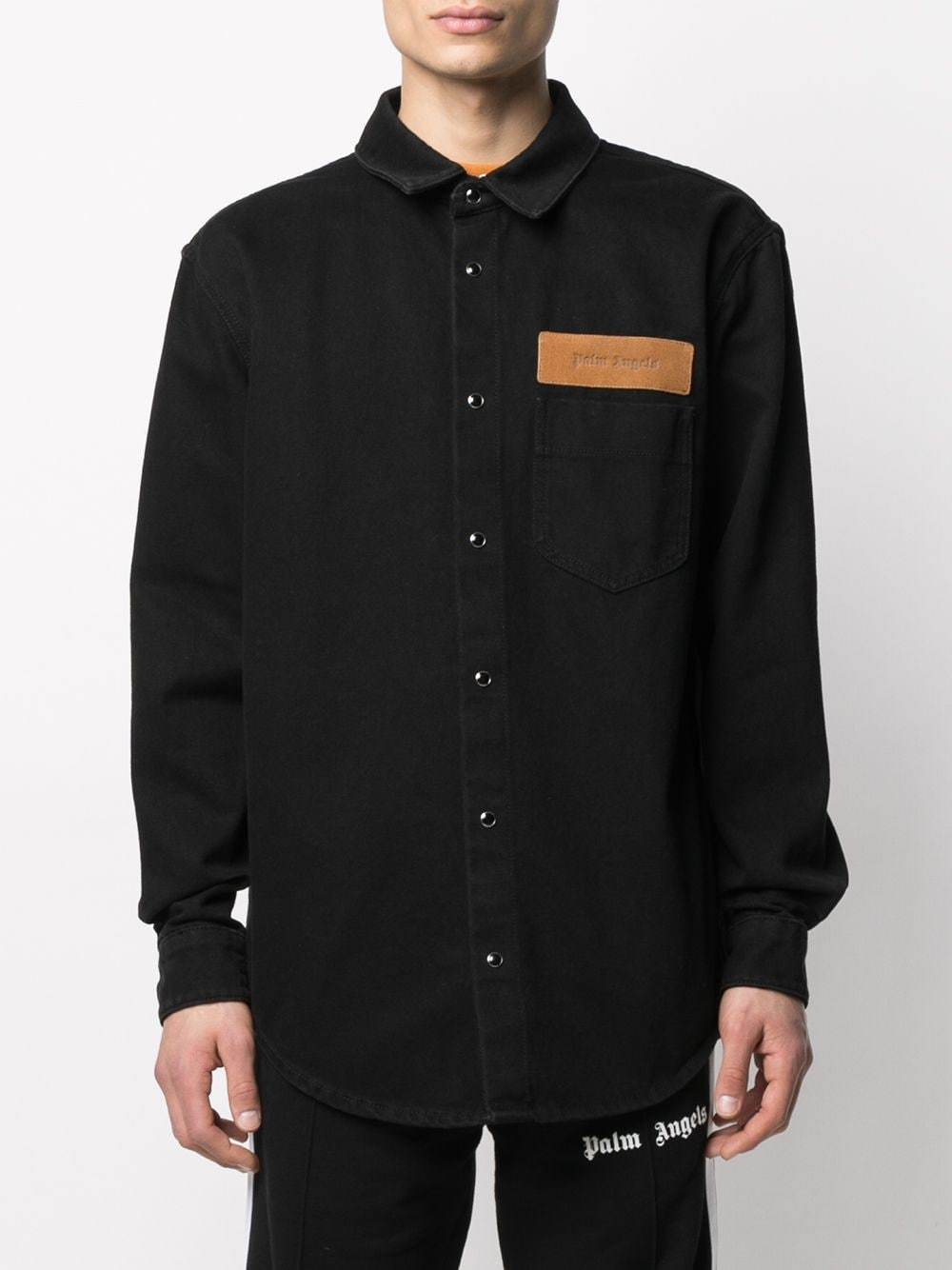 palm Angels CURVED LOGO DENIM SHIRT 黒　XL PALM ANGELS Curved Logo Denim Shirt Black – MAISONDEFASHION.COM