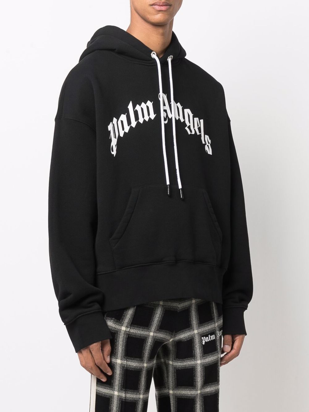 PALM ANGELS Curved Logo Hoodie Black –