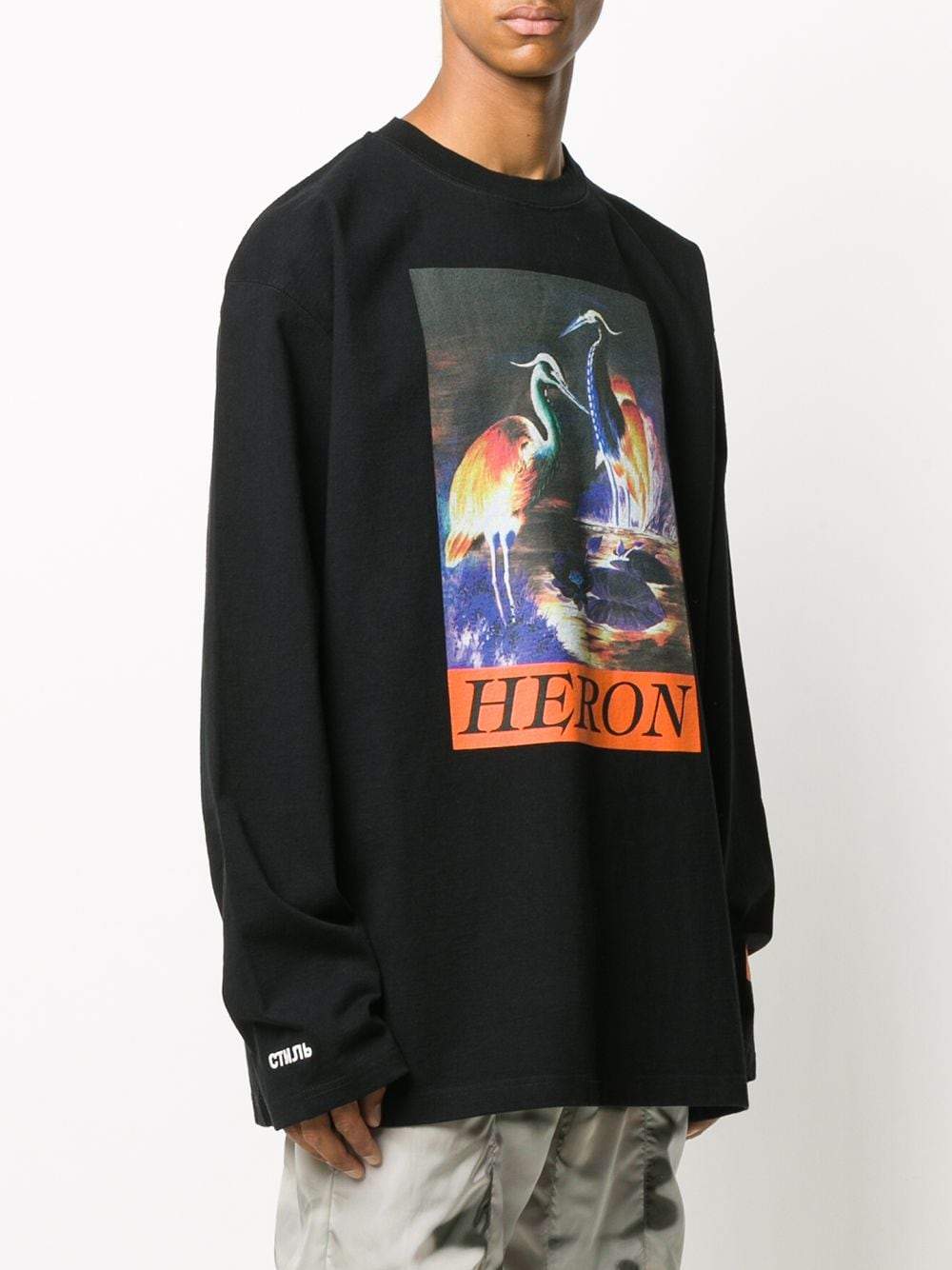 HERON PRESTON Graphic Print Long Sleeve T-shirt Black Maison De
