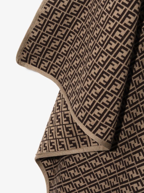 FENDI BABY FF-logo Print Blanket Brown - MAISONDEFASHION.COM