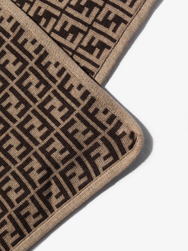FENDI BABY FF-logo Print Blanket Brown - MAISONDEFASHION.COM