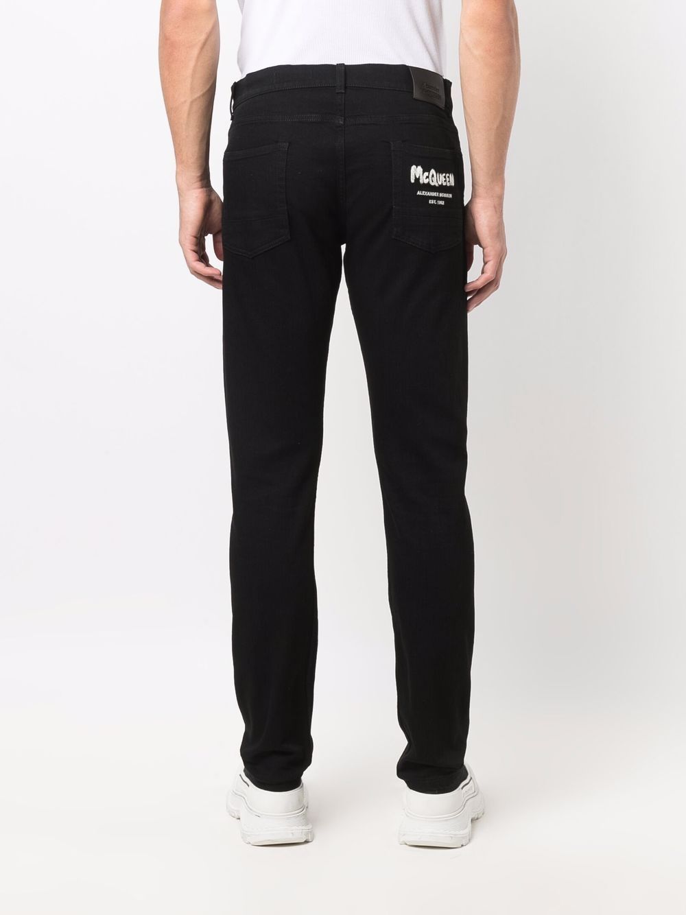 ALEXANDER MCQUEEN Logo Embroidered Skinny Jeans Black - MAISONDEFASHION.COM